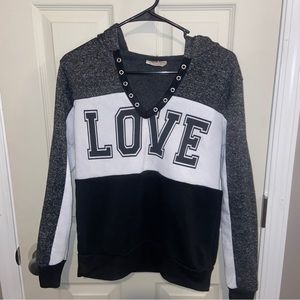 Bobbie Brooks womens hooded sweatshirt small gray LOVE hoodie.